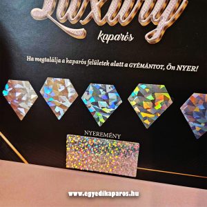 Luxury egyedi kaparós sorsjegy, kepeslap, saját nyeremény szöveggel