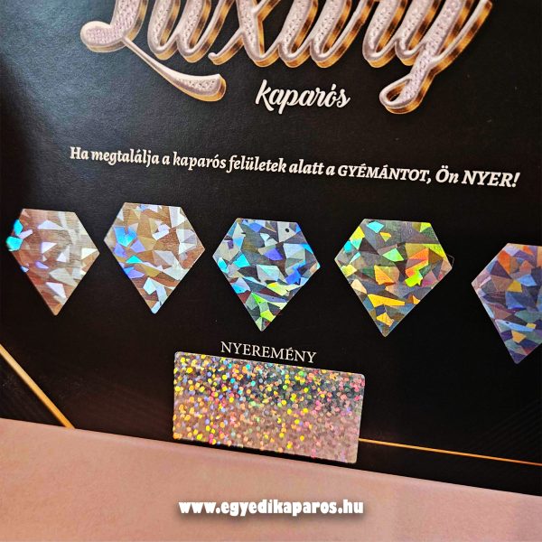 Luxury egyedi kaparós sorsjegy, kepeslap, saját nyeremény szöveggel