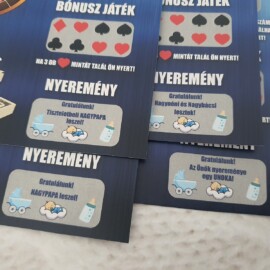 Casinos témájú valósághű hologramos egyedi kreatív ötletes kaparós sorsjegy ajándék baba bejelentéshez
