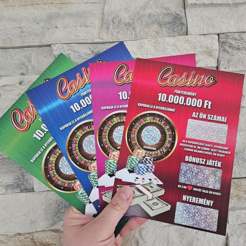 Casinos témájú valósághű hologramos egyedi kreatív ötletes kaparós sorsjegy ajándék