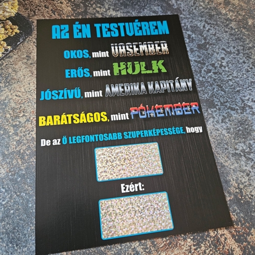 Férfi marvel szuperhős egyedi kaparós sorsjegy ajándék kék