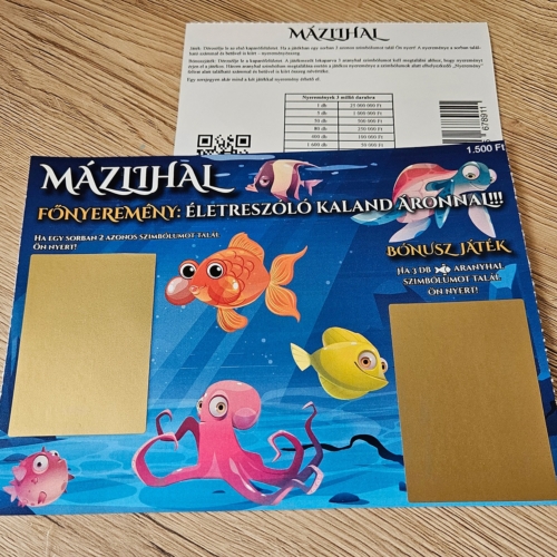 Mázlihal horgász témájú valósághű 2 oldalas egyedi kaparós sorsjegy kreatív ajándék ötlet