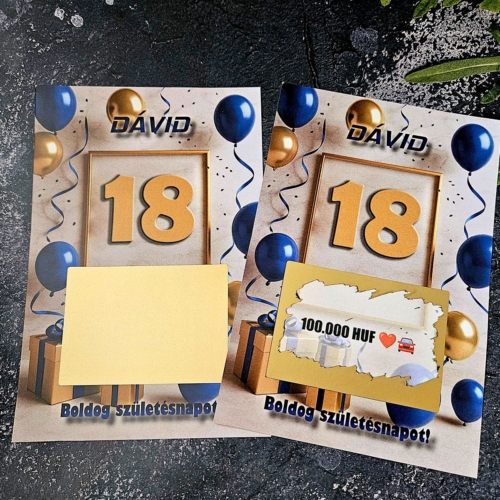 Születésnapi kaparós sorsjegy egyedi számmal és grafikával