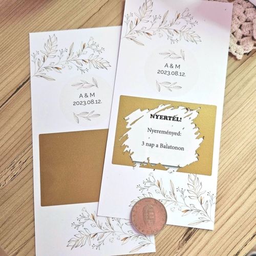 Tombola, kupon szelvények kaparós felülettel esküvői játékhoz design 2