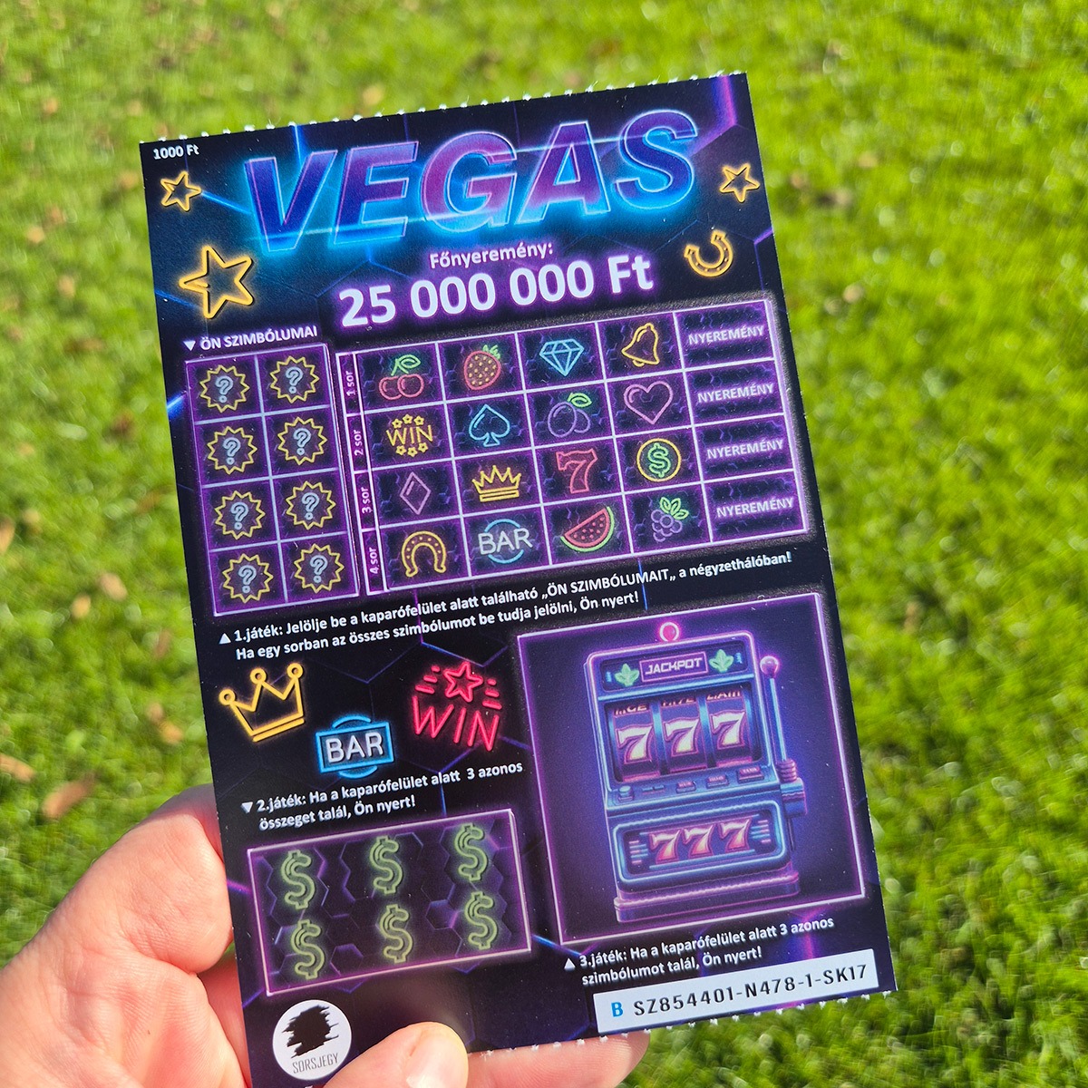 VEGAS valósághű prémium 2 oldalas egyedi ötletes kreatív kaparós sorsjegy ajándék