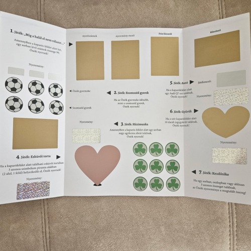 XXL óriás, A/3-as kaparós sorsjegy esküvői nászajándékhoz, ballagásra, diplomaosztóra a kreatív pénzátadáshoz kaparós felületek teljes